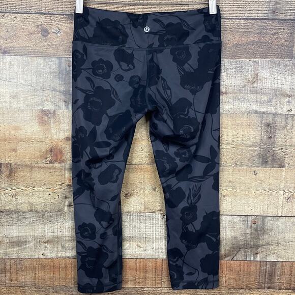 Lululemon Wunder Under Crop Leggings Brisk Bloom Black Soot Size 6 - Picture 3 of 7